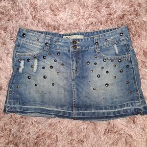 Wet Seal Blue Studded Denim Mini Skirt